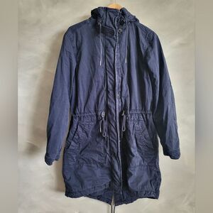 Gap Utility Parka Jacket Indigo Blue Hooded Small T